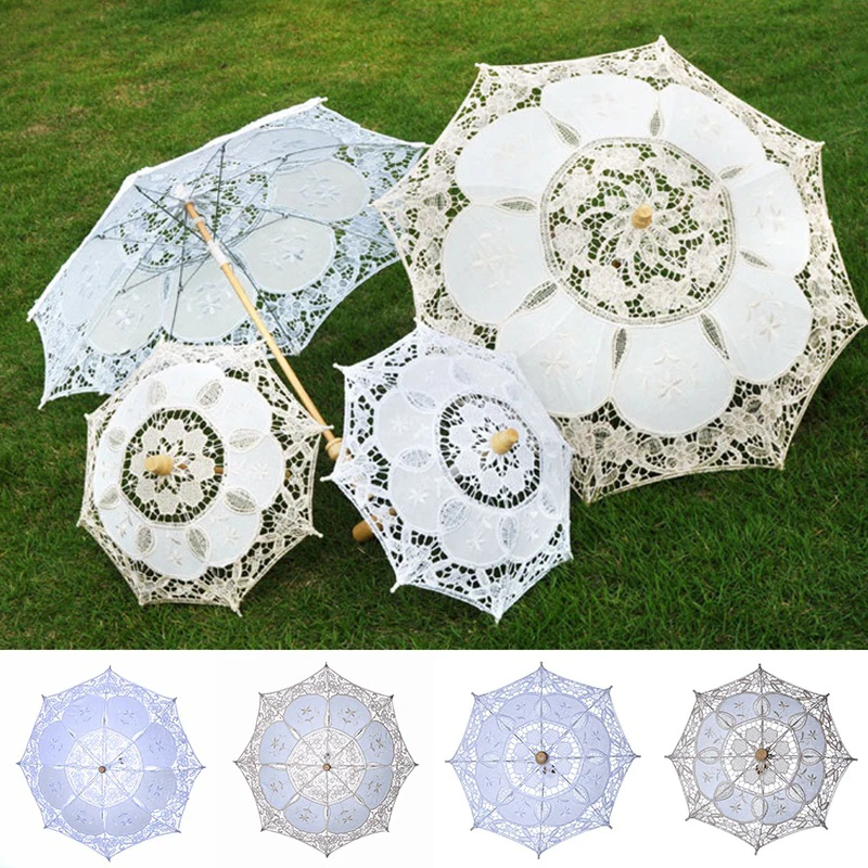 

Wedding Lace Umbrella Cotton Embroidery Bridal Umbrella White Beige Parasol Sun Umbrella For Wedding Decoration Photography