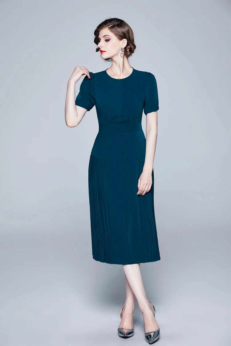 H Han queen женское осеннее подиумное складное вечернее платье vestidos дамское с круглым вырезом однобортное модное женское тонкое Повседневное платье для работы