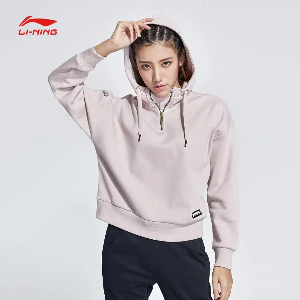 Li-Ning Женская баскетбольная Толстовка BAD FIVE, теплый флисовый зимний свитер с подкладкой из 66% полиэстера и 34% хлопка, спортивный свободный свитер AWDN798 COND18