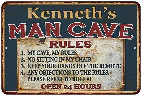 

JUCHen Kenneth'S Man Cave Rules Design Aluminum Metal Sign Wall Art, Print Poster Wall Decoration for Coffee Corner/Cafe/Kitchen