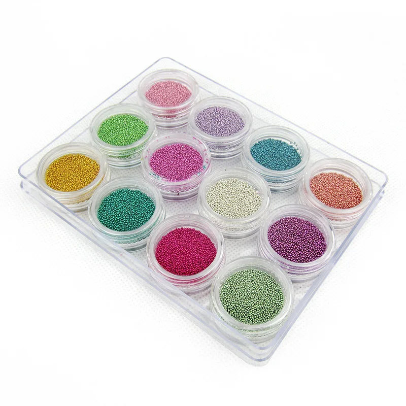 12 цветов/банки/лот бусины для ногтей железная Икра 3D/УФ гель украшения