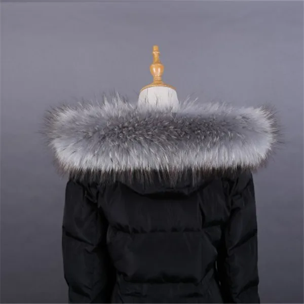 light grey Натуральный меховой воротник для парки пальто натуральный енот шарф Роскошные женские меховые шарфы мужские куртки 60 см 65 см 70 см 75 см 80 см - Цвет: light grey