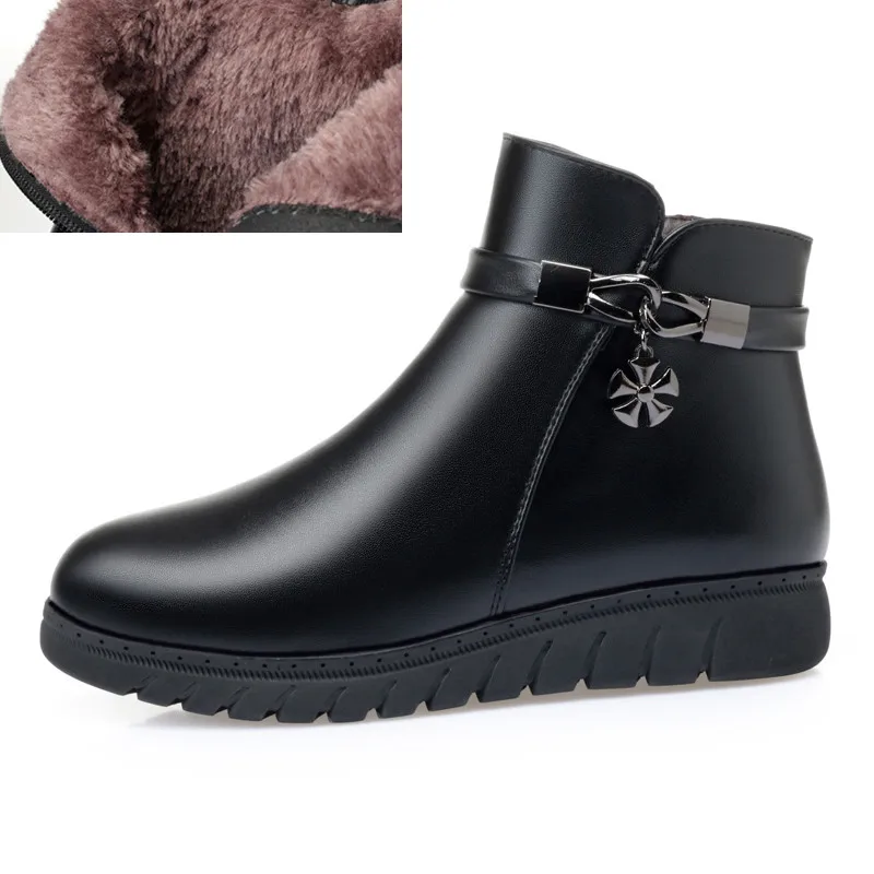 fluff black AIYUQI; женские зимние сапоги на плоской нескользящей подошве; зимние сапоги для мам; женские теплые зимние короткие ботиночки; большие размеры - Цвет: fluff black