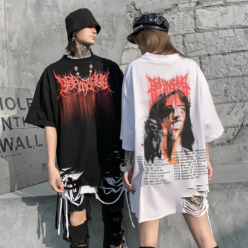 Новая мужская Свободная футболка с коротким рукавом и вырезами уличная одежда