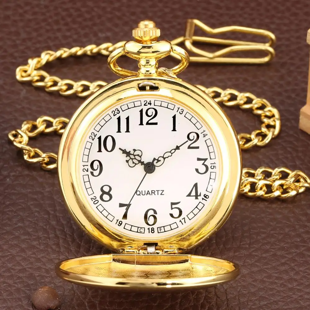 

Top Luxury Golden Color Smooth Design Quartz Pocket Watch Necklace Pendant Men Women Xmas Gifts for Pocket Watch with 30cm Chain
