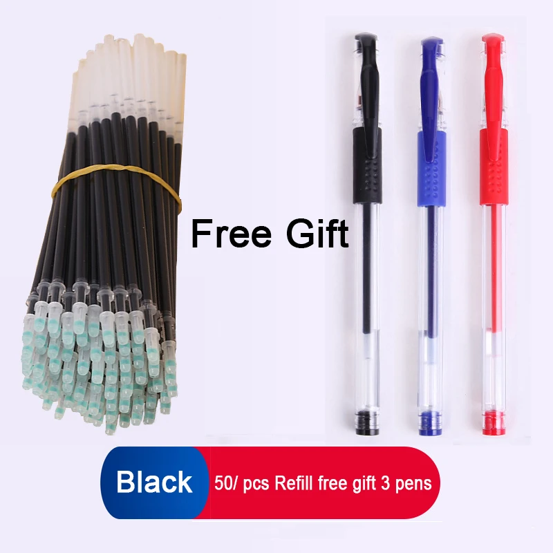 

Pen 3 + 50 Pcs/set 0.5mm Blue Black Ink Gel Refill Pen With Washable Handle School Fountain Pen Writing Stationery Give Gift