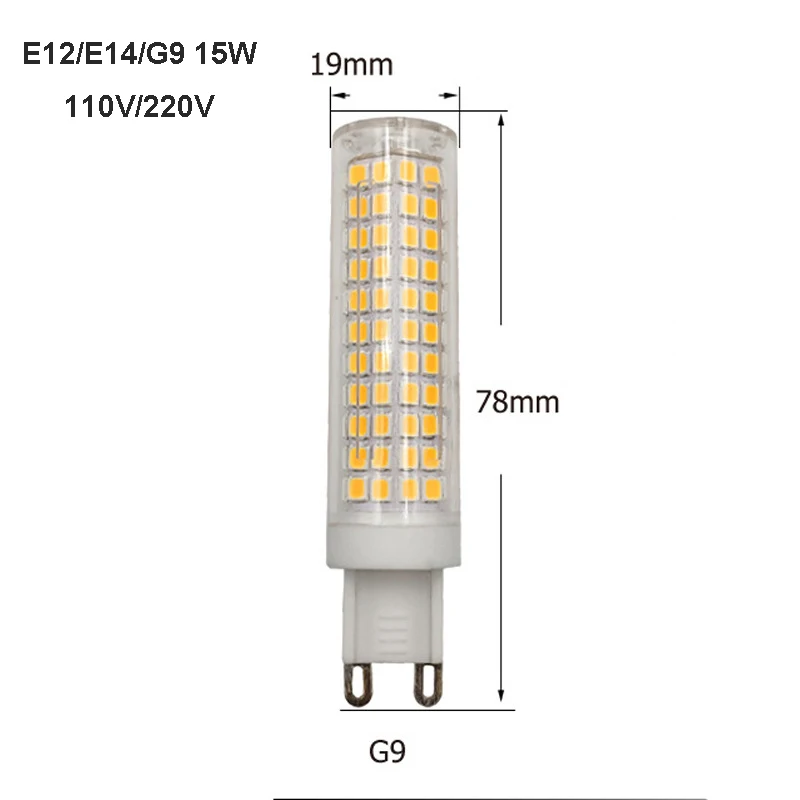 6pcs LED Bulb 15W G9 E14 E12 BA15D LED Corn Bulb LED Crystal Chandelier Light Source LED Ceramic Lamp 136 led dimmable 110V 220V