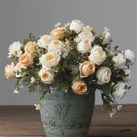 5 head artificial classical roses flowers bouquet silk roses wall vase classical style wedding party ceremony garden home decor