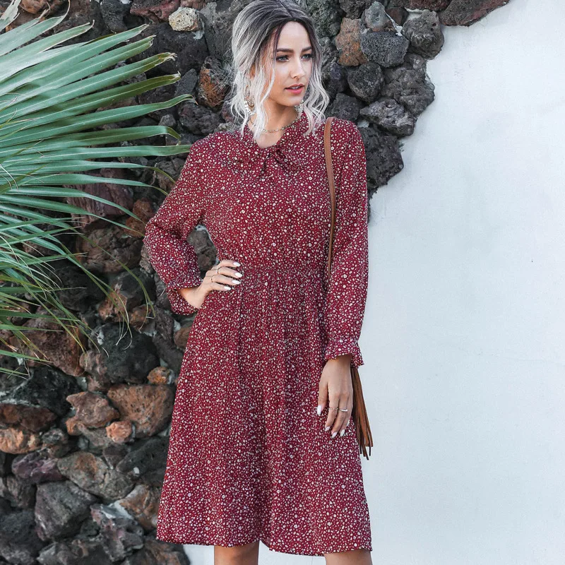 Женское повседневное шифоновое платье рубашка винтажное офисное с цветочным