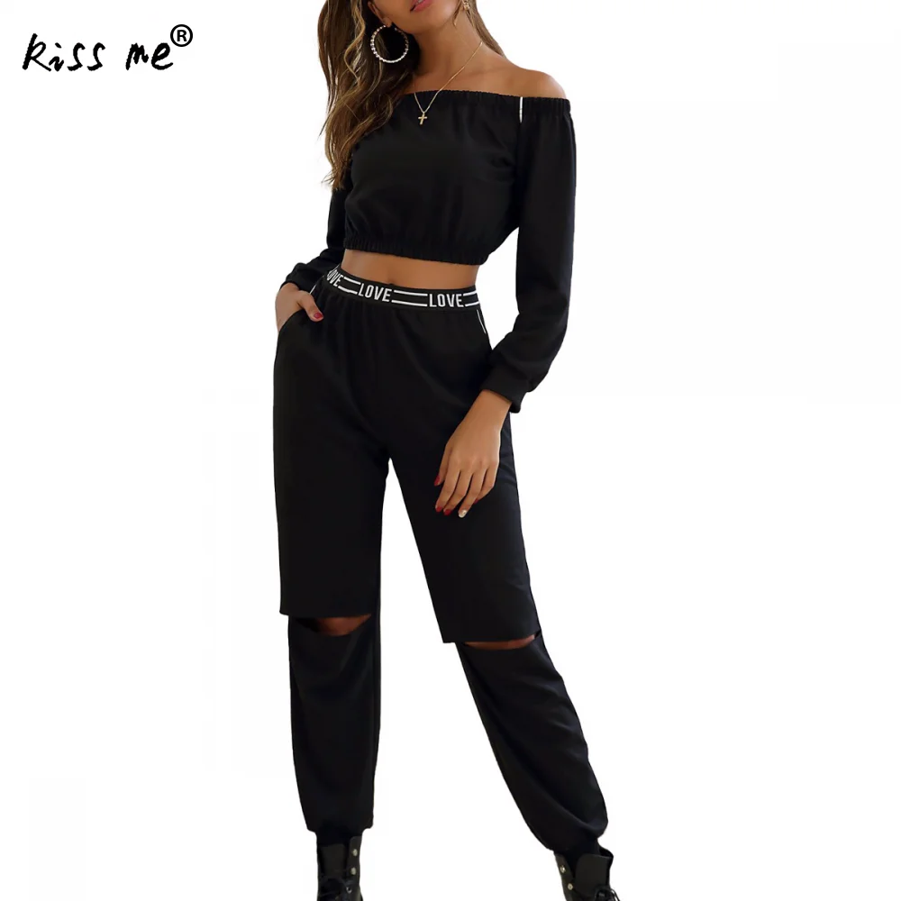 Черный женский спортивный костюм с открытыми плечами спортивная одежда для бега