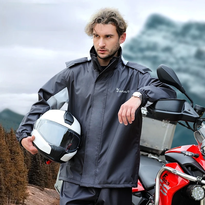 

Fashionable Reflective Raincoat Set Motorcycle Men Raincoat Pants Split Waterproof Chubasquero Hombre Outdoor Clothing EF50YY