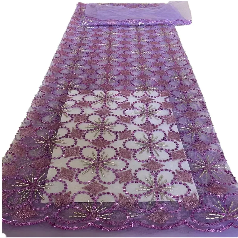 

Latest African Lace Fabric High Quality Flowers Sequins/bead Mesh Lace Embroidery French Material For Nigerian Dress DX-265