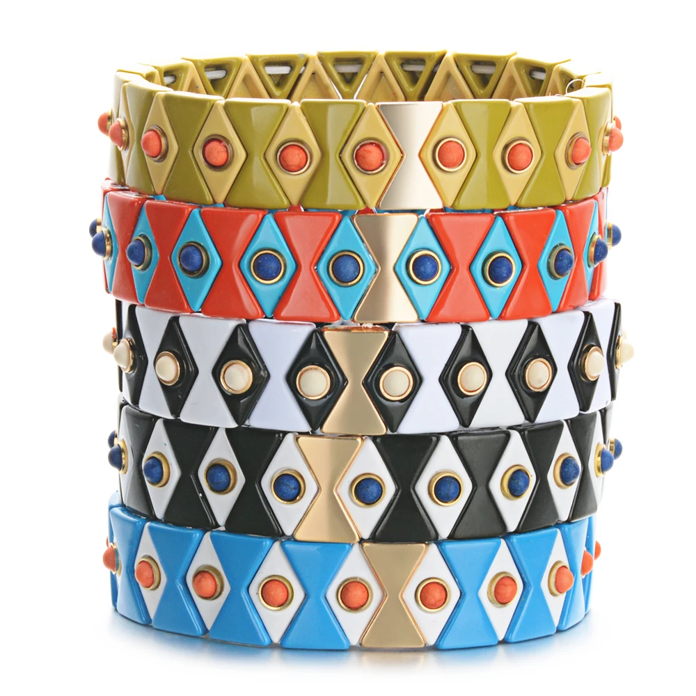 Эластичная нить Ромб Эмаль браслет Богемия ручной работы Цвет Блокировка