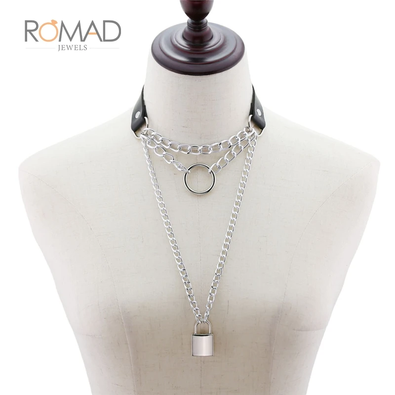 Готические многослойные ожерелья для женщин цепочка с замком в стиле панк