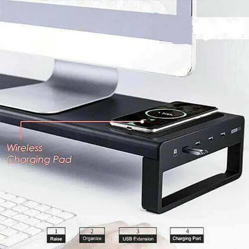 

Wireless Charger Base Holder Aluminum Alloy Computer Laptop Base Stand with 4 USB 3.0 Port Monitor Stand Bracket Steady Monitor