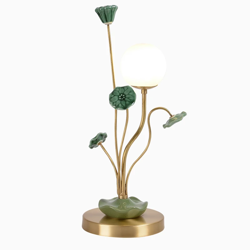 

New Chinese Style Table Lamp Bedroom Bedside Living Room Lamps LED Copper Classical Zen Ceramic Study Table Light Decoration
