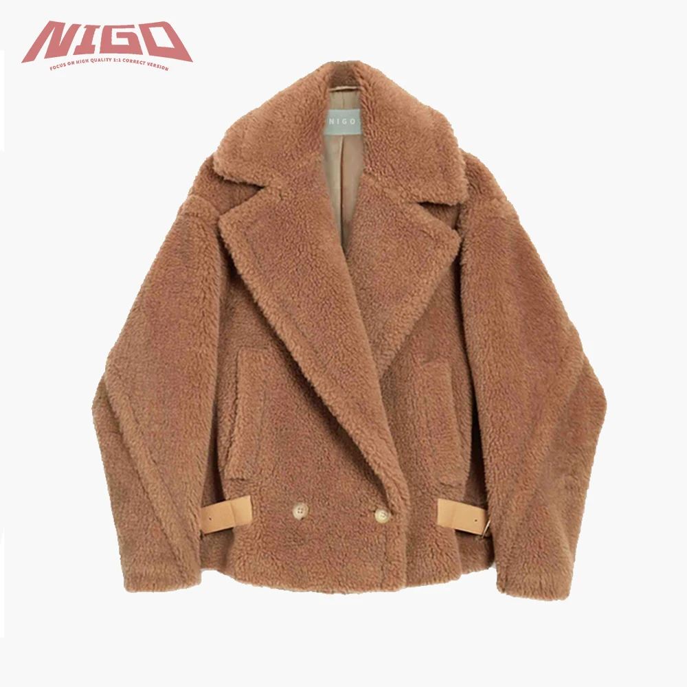 

NIGO Ms 21ss Женская осенне-зимняя короткая кожаная куртка из овечьей шерсти пальто # nigo52678