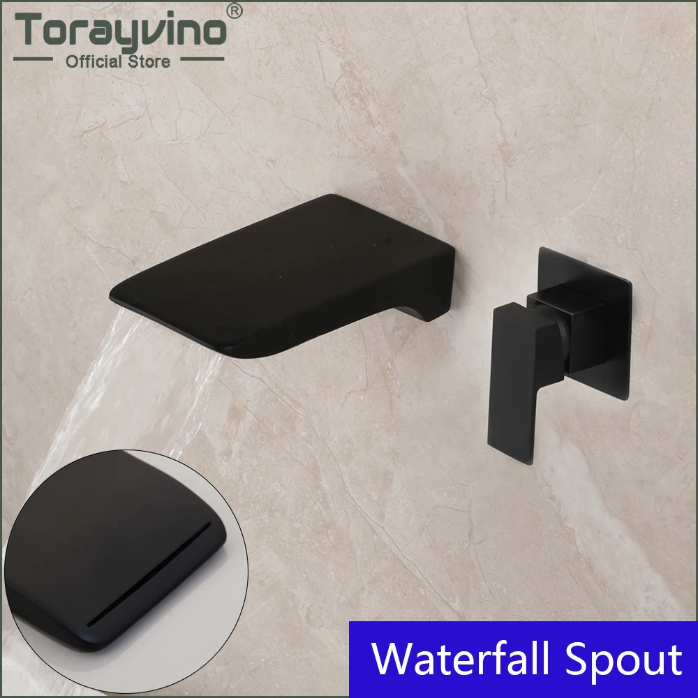 Torayvino матовый черный настенный смеситель для раковины в ванной комнате