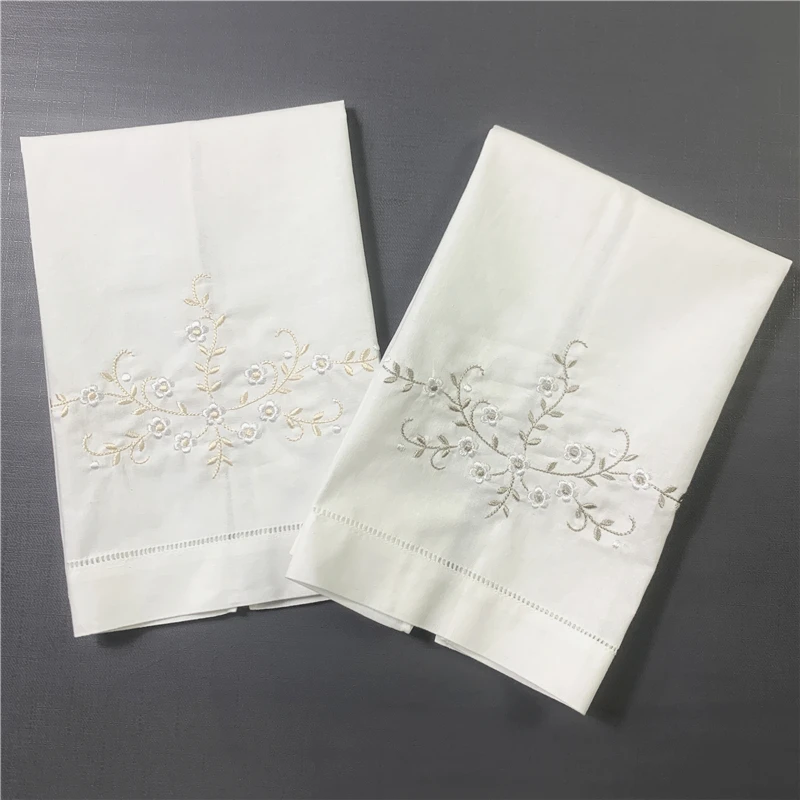Juego de 12 pañuelos de lino para invitados, toallas de mano bordadas de Color Floral, 14x22 pulgadas, Color blanco