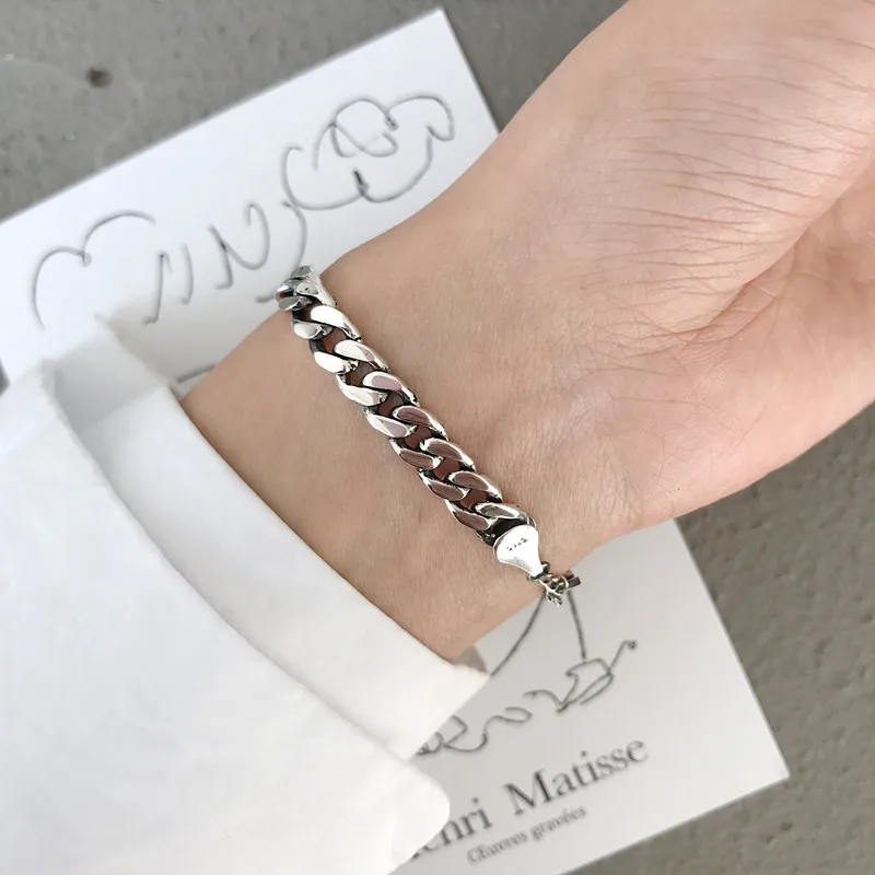 

6mm 4mm 5mm Retro Punk 1pc Authentic 925 Sterling silver "N" FLAT Chian Wrist Bracelet jewelry TLS281