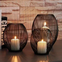 3Pcs Hot Black Metal Hollow Like A Bird Cage Lantern Candle Holders Without LED Lights Romantic Home Decorations Hotel Ornaments