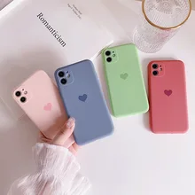 Korean Solid Candy Color Love Heart Phone Case For iPhone 12 Mini 11 Pro Max XR XsMax 13 7 8Puls Cases Soft Silicone Cover Funda