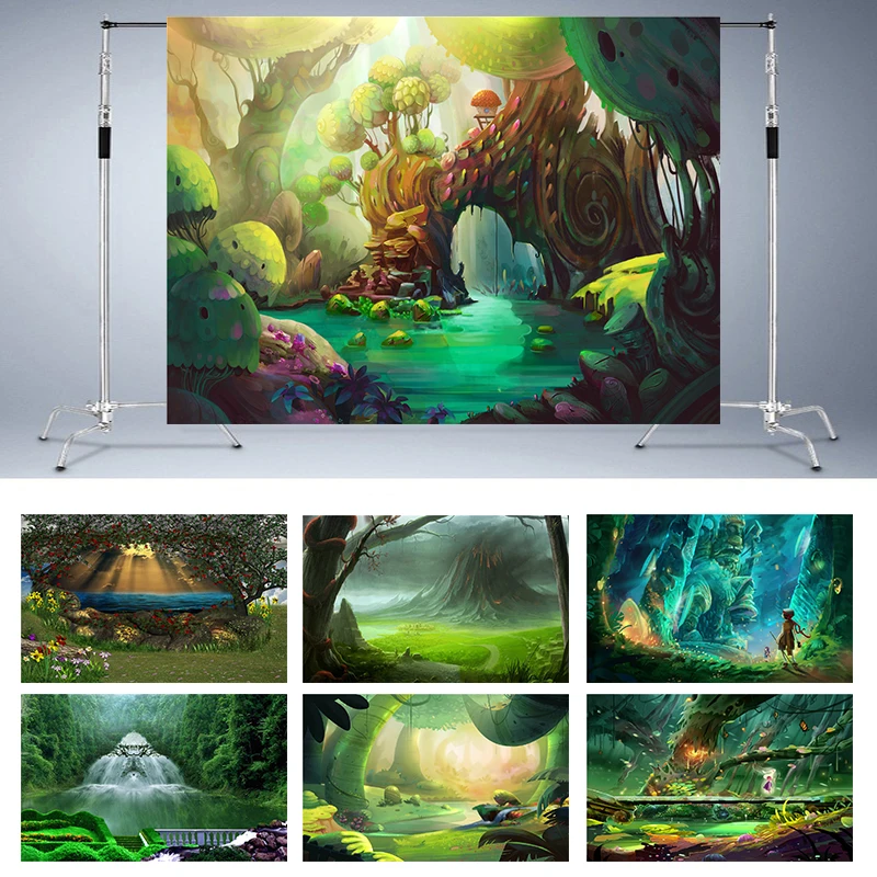 

Psychedelic Cartoon Forest Landscape Child Party Photocall Photophone Backdrop Photo Studio Props Photography Background Vinyl