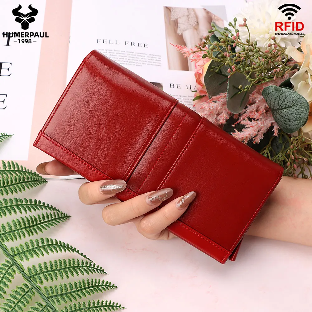 

HUMERPAUL Cow Leather Wallet For Women Luxury Brand Female Handy Purse Card Holder Large Capacity Clutch Cell Phone Bag Carteras