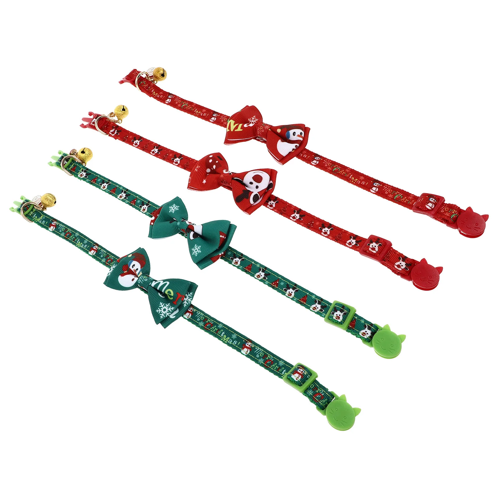 

4Pcs Xmas Pet Bow Collar Colored Cat Neck Collars Decorative Cat Collar with Bell