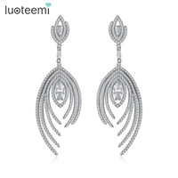 luoteemi luxury new fashion brilliant elegand zircon micro paved big dangle earrings for women fashion white gold color jewelry