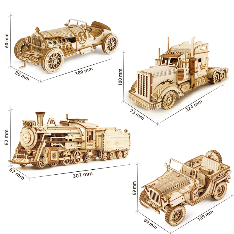 

Robotime Rolife creative wooden assembling toy diy handmade steam train classical car children 3D educational wooden toy