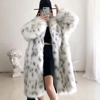 korean style 2021 plus size faux fur coat womens mid length without belt spots fox fur jacket wholesale