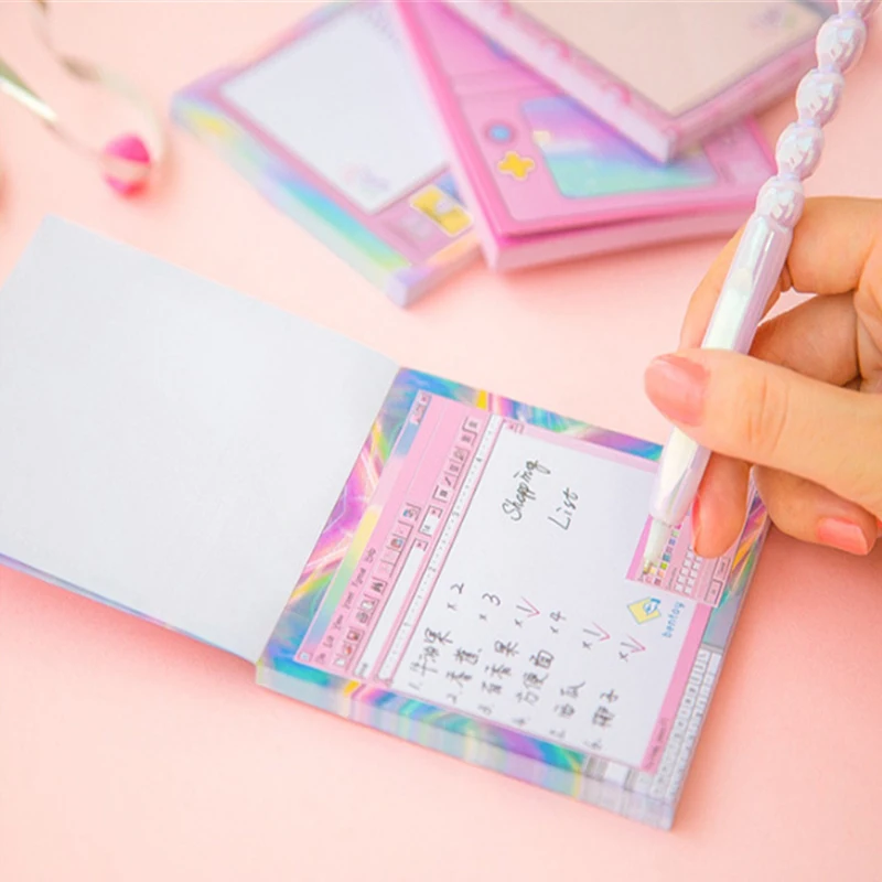 1pack/lot Pink Memo Pad Computer Shaped Note Book Message Writting Label Stickers Stationery Family School Office Supplies |
