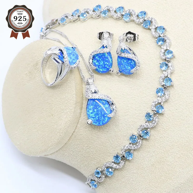 Синий опал серебряный цвет набор украшений для женщин светильник синий