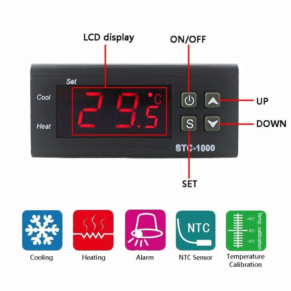 

STC-1000 Digital Temperature Controller Thermostat Thermoregulator incubator Relay Heating Cooling STC 1000 12 24V 220V STC-3028
