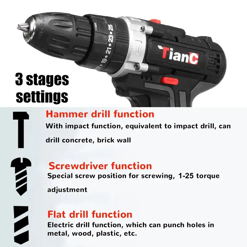 48V Cordless Electric Impact Hand Drill Rechargeable Screwdriver Hammer Power Tools With LED Lighting For Car Home Diy | Автомобили и