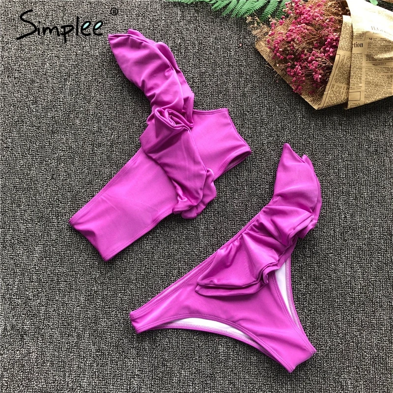 Simplee Ruffles бразильский купальник женский сексуальный купальник на одно плечо женский купальный костюм бикини пуш-ап бикини микро пляж