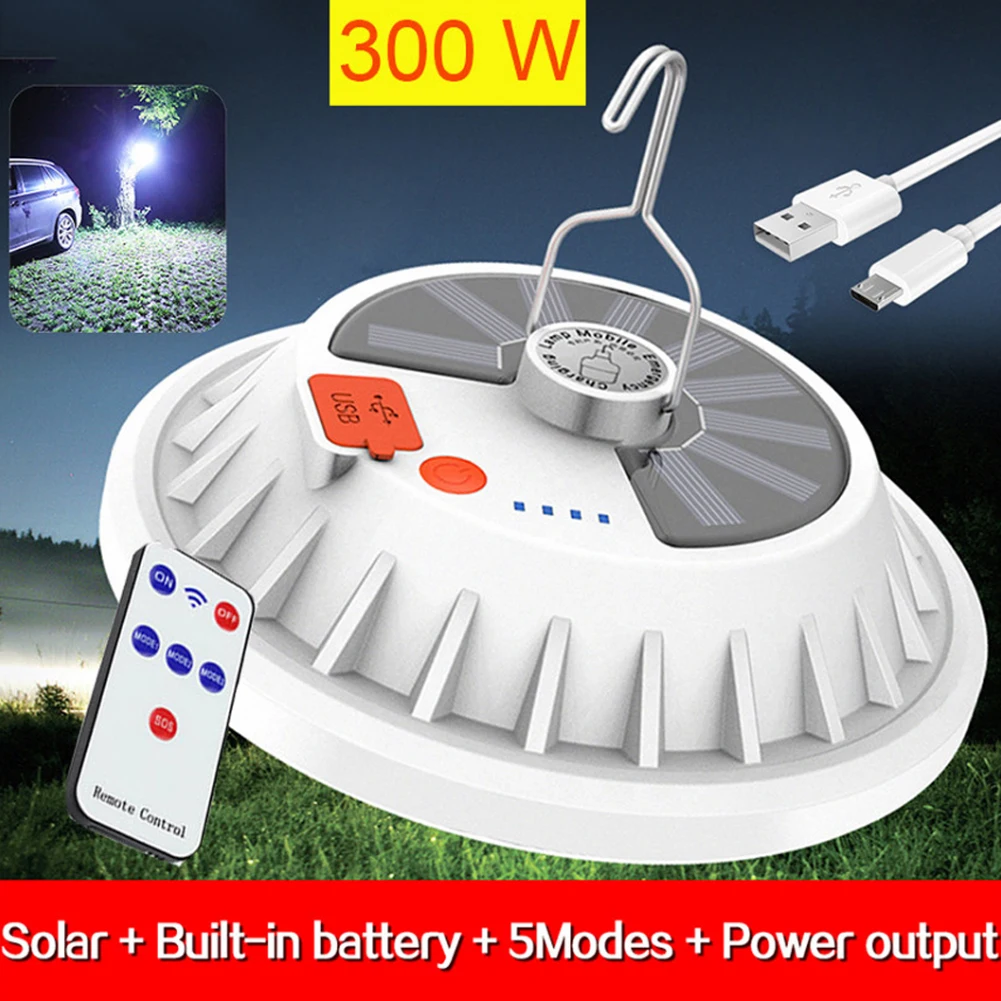 

300W Rechargeable LED Bulb Lamp Remote Control Solar Charge Lantern Portable Emergency Night Market Light Outdoor Camping Home