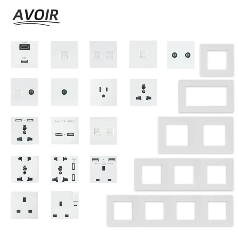 Розетка настенная белая пластиковая несколько рамок розетки электрические