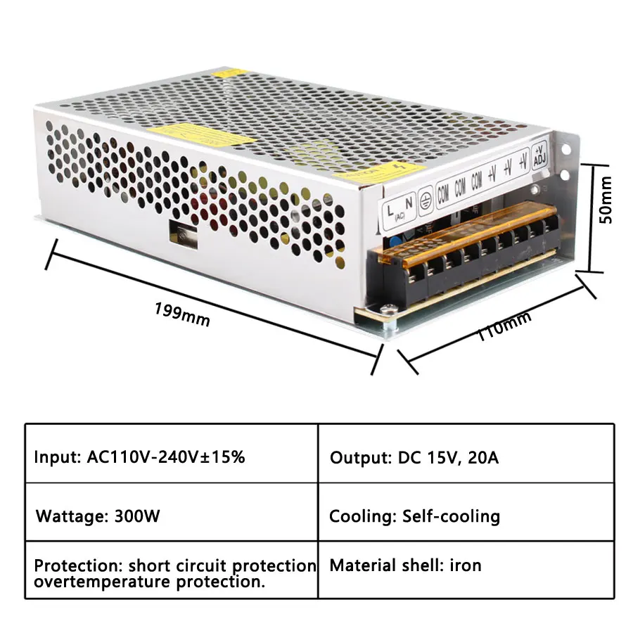 15V Инвертор источник питания AC 110V до 220V DC 3A 5A 10A 20A 30A трансформатор 45W 75W 150W 300W 450W для