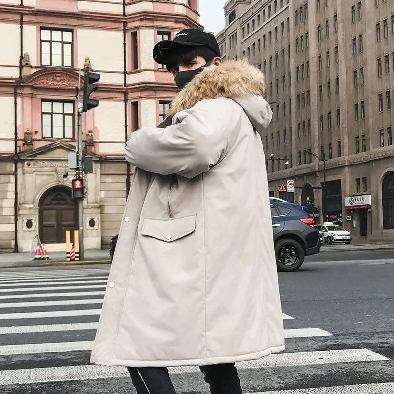 Зимняя мужская Толстая стеганая длинная куртка с меховым воротником толстовка