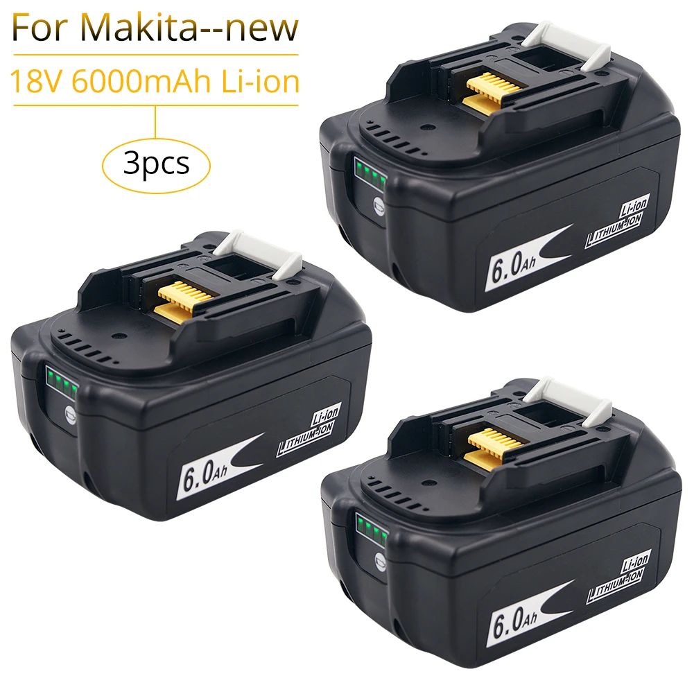 3 шт./лот 18V 6.0Ah Батарея для Makita BL1850B BL1860B BL1840 литий Перезаряжаемые аккумуляторных дрелей с одной ячейкой монитор