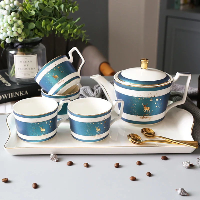 

Nordic Tea Set English Luxury Ceramic Cup Afternoon Tea Flower Tea Set Porcelain Tea Kettle Jogo De Xicaras Drinkware