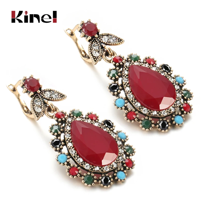 Женские серьги в стиле бохо Kinel Роскошные Этнические разноцветные золотистые и