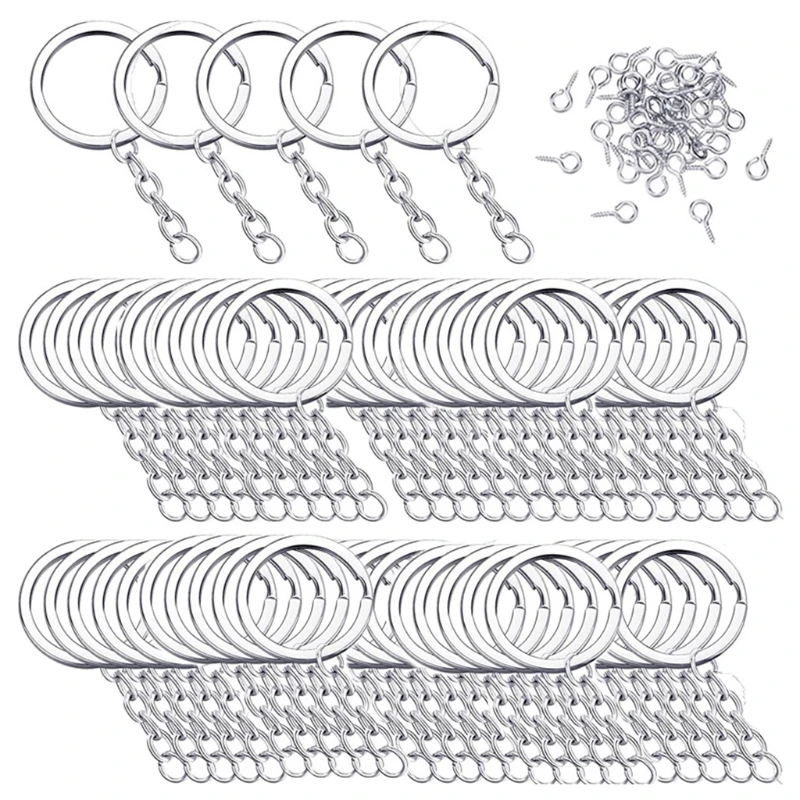 

150 Pcs Key Chain Rings Kit with Screw Eye Pins Findings for DIY Crafts Jewelry Making Accessory