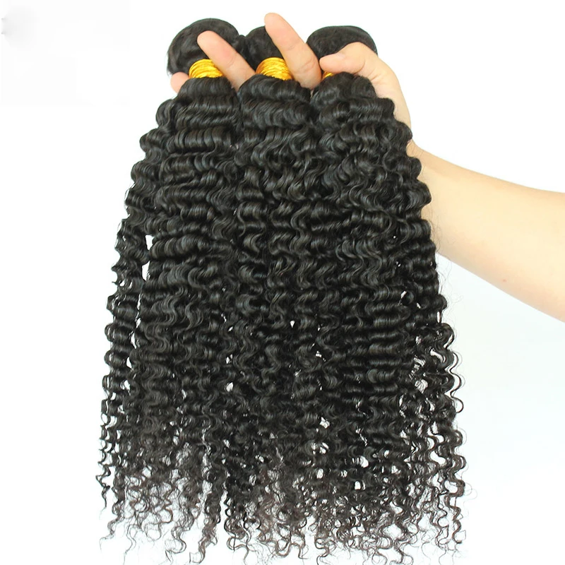Human Hair Bundles 3B 3C Kinky Curly Hair With Closure Brazilian Human Extensions Weave Natural Color Remy | Шиньоны и парики