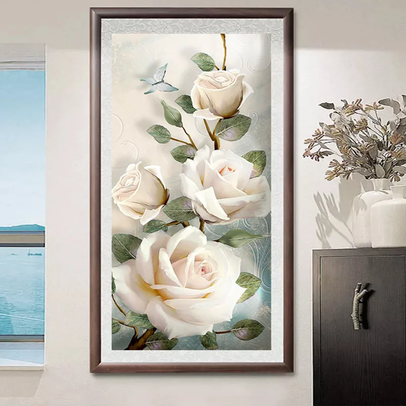 Алмазная 5D Вышивка сделай сам полностью круглая мозаика узор белая роза стразы