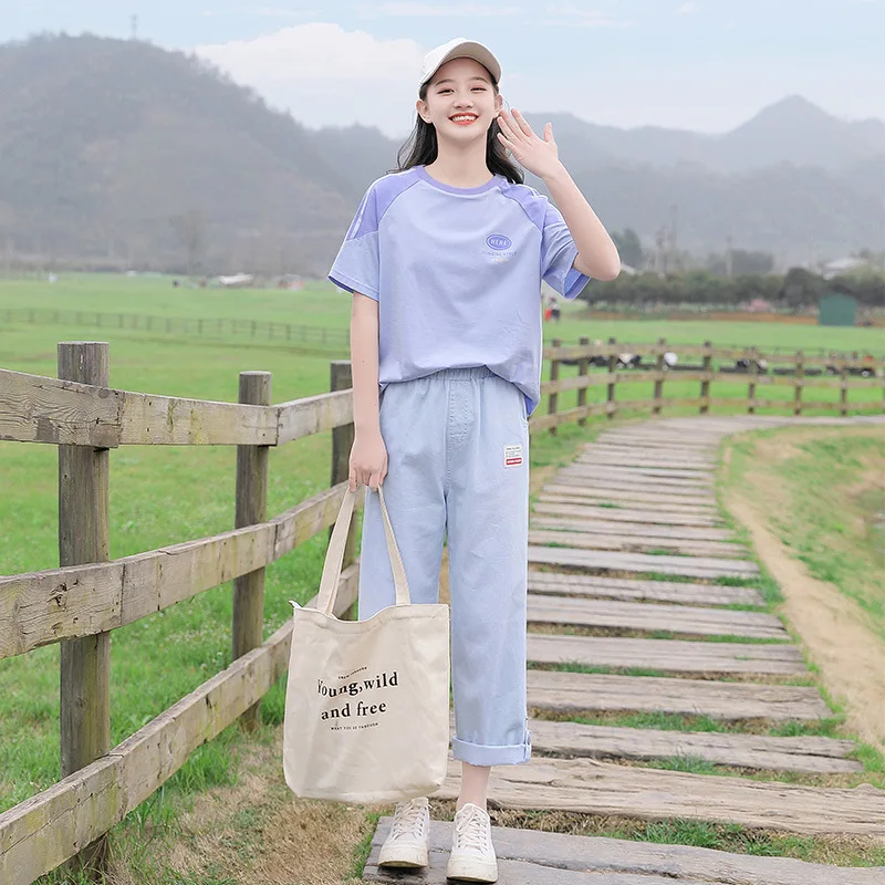 

Junior high school student Suit Girls Summer 2021 new high school student short sleeve T-shirt two piece set 210862