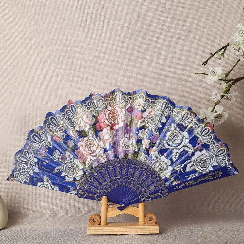 

Flower Fans Rose bronzing Lace Wedding Folding Retro Silk Fan Dance Decor Chinese Style Party hand Held Flower Fans