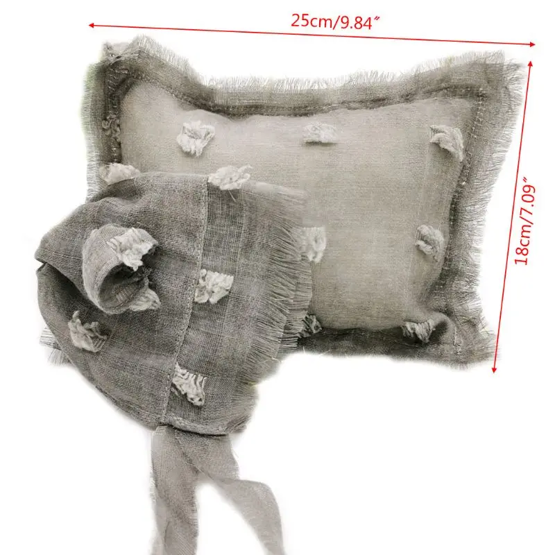 

2 Pcs/set Baby Infants Photo Accessories Tie-dyed Cotton Linen Hat Pillow Set Newborn Photography Props